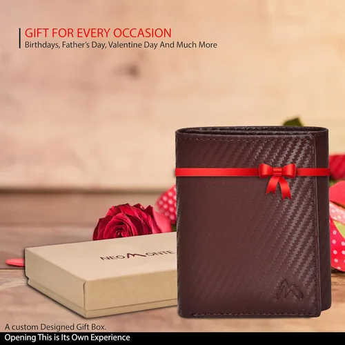 Miniatura 13 de Cartera de cuero RFID hecha a mano para hombres, elegante cartera de bolsillo frontal triple con 2 ranuras para identificación y 9 tarjetas, Negro