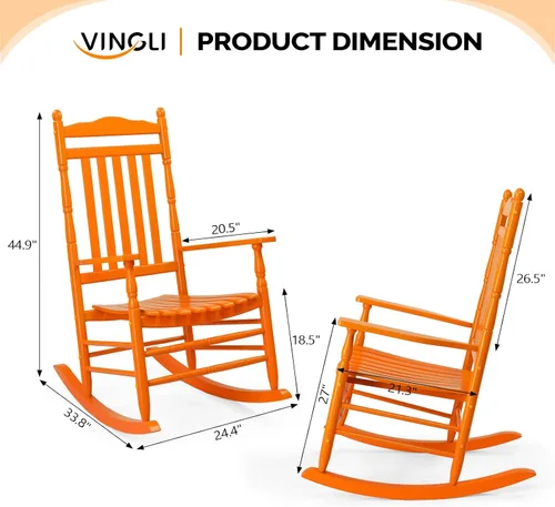 Miniatura 3 de VINGLI Mecedora de madera, silla para exteriores con soporte de 450 libras, balancín relajante con asiento de respaldo alto de madera maciza