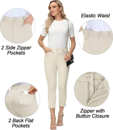 Miniatura 3 de PUWEER Pantalones capri para mujer, elegantes, casuales, elásticos, rectos, con bolsillos