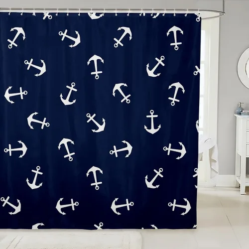 Manfei Cortinas de ducha de verano para niños, cortinas de baño con ancla náutica para decoración de habitación de niños y adolescentes, cortinas de