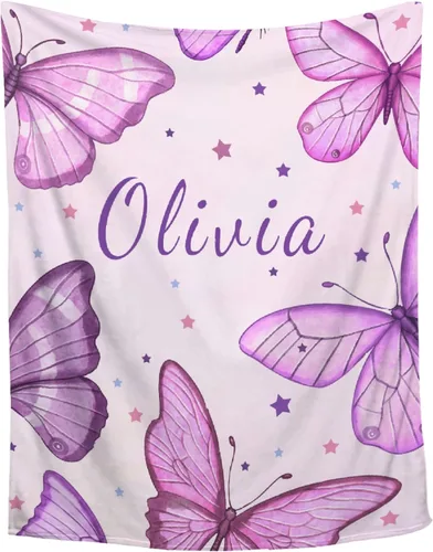 Miniatura 18 de Manta personalizada con nombre, manta personalizada para bebé, regalos conmemorativos para envolver cumpleaños de niños pequeños, mariposa