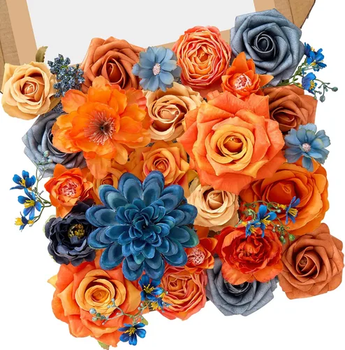 Miniatura 29 de Serwalin Flores de seda, flores artificiales burdeos para decoración de boda, rosas falsas rosas rosas y rojas con tallos y caja de vegetación, A