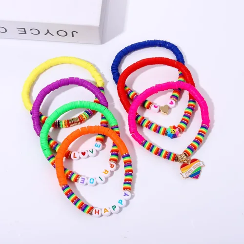 Miniatura 248 de Surfer Heishi - Pulseras apilables para mujer, apilables, de vinilo arcoíris, disco de arcilla, pulseras elásticas para la amistad, joyería bohemia