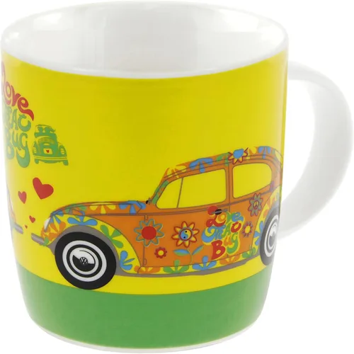 BRISA VW Collection - Taza grande de cerámica para café, té y capuchino, diseño de escarabajo (12.5 fl oz/12.5 fl oz/flor/amarillo)