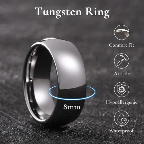 Miniatura 60 de King Will Alianza de boda de carburo de tungsteno para hombres y mujeres, anillos de promesa para parejas abovedados de alto pulido