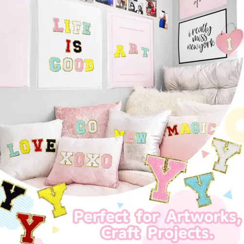 Miniatura 4 de Parches de felpilla de la letra Y, apliques de inicial universitarios termoadhesivos para chaquetas, mochilas, sombreros y bolsos, color rosa, de 3