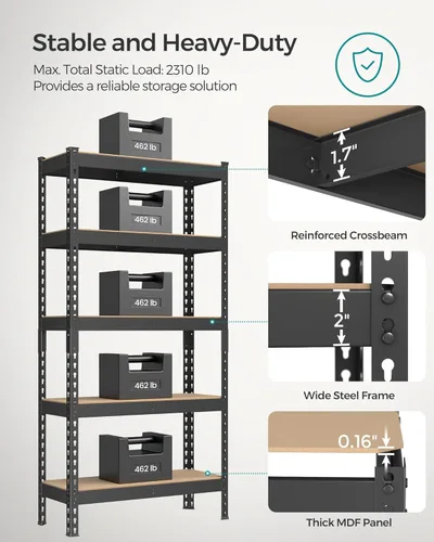 Miniatura 4 de SONGMICS Estantes de almacenamiento de 5 niveles, almacenamiento de garaje, montaje sin tornillos, unidad de estantería ajustable, 11.8 x 29.5 x