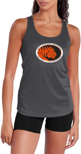 Miniatura 292 de Camiseta deportiva sin mangas oficial de la NCAA Collegiate para mujer, con espalda cruzada, logotipo primario, colección carbón