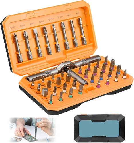Miniatura 11 de Juego de destornilladores de trinquete magnéticos 40 en 1, kit de trinquete de destornillador de bricolaje con mango desmontable, brocas de acero S2