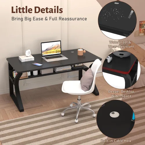 Miniatura 5 de StarGraph Escritorio para computadora, 47 y 55 pulgadas, parte superior de MDF con patas de metal en forma de U, estilo moderno, rectangular