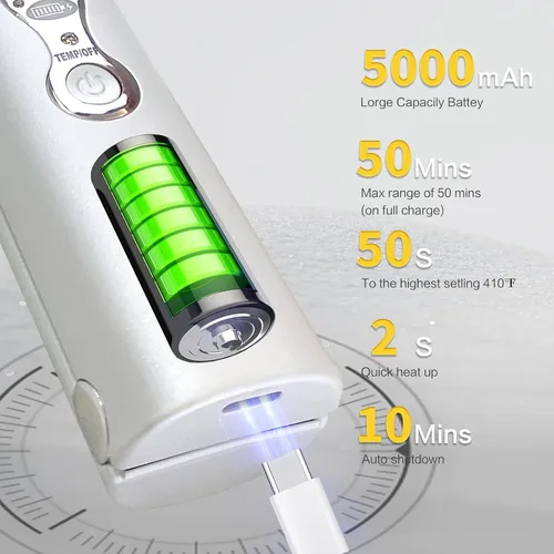 Miniatura 4 de Alisadores de pelo inalámbricos: plancha plana portátil de 5000 mAh, alisador de pelo inalámbrico de viaje, 2 en 1 con máx. 410.0 °F/410 ℉ se