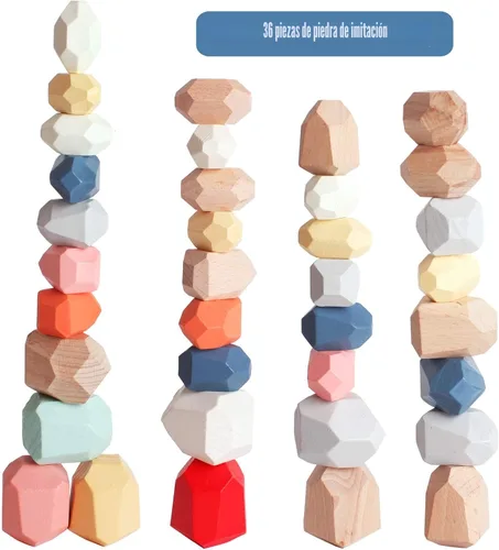 Miniatura 7 de BESTAMTOY 36 piezas de piedras apilables de madera para clasificar, juguetes sensoriales para niños pequeños, juguetes Montessori de aprendizaje