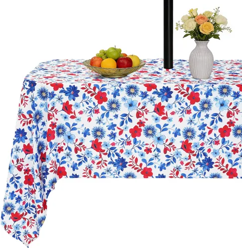 Miniatura 23 de SquarePie Mantel redondo de 60 pulgadas para exteriores con agujero para sombrilla y cremallera, resistente al agua, a prueba de derrames, mantel