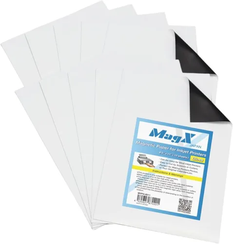 MagX Hojas magnéticas imprimibles, 8.5 x 11 pulgadas, 10 hojas, papel magnético imprimible brillante para impresora de inyección de tinta