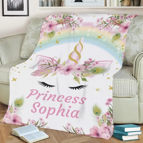 Miniatura 3 de Manta personalizada de unicornio floral para niñas, manta de bebé personalizada para niñas con nombre, regalos de bebé personalizados para niñas