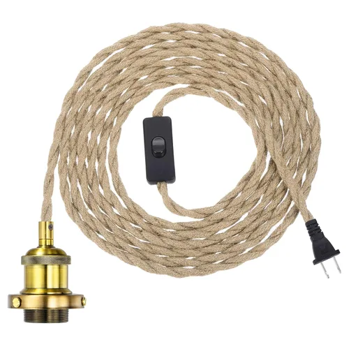 Miniatura 12 de PATIKIL Kit de cable de luz colgante de 15.4 pies, enchufe E26 con interruptor, cuerda trenzada industrial vintage para lámpara de granja