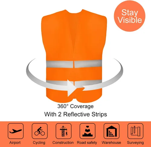 Miniatura 3 de DUSKCOVE Paquete de 10 chalecos de seguridad de alta visibilidad con 2 tiras reflectantes Hi Vis para hombres y mujeres, chalecos de construcción