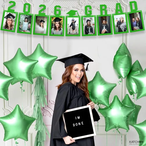 Miniatura 7 de KatchOn, Cartel de fotos de graduación verde 2026 – grande, 10 pies, pancarta de graduación 2026 Decoraciones de fiesta de graduación 2026