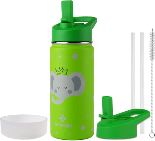 Miniatura 10 de Botella de agua para niños con aislamiento de acero inoxidable de 16 onzas, a prueba de fugas, termo de metal con tapa con pajilla, bonito vaso