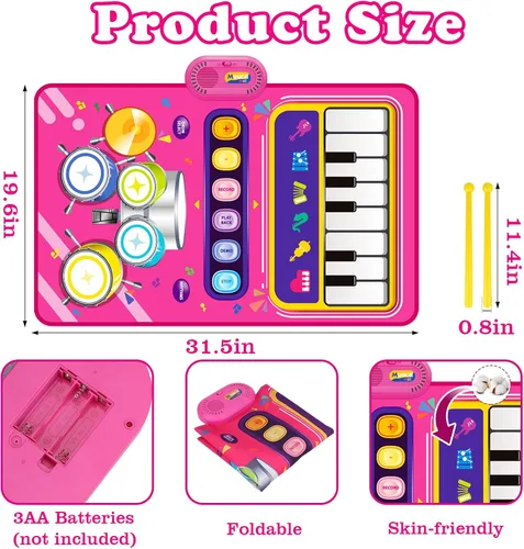 Miniatura 2 de Juguetes para Regalos de Niñas de 1 Año: Tapete de Piano para Bebés Juguetes para Niños Pequeños de 1-2 Años - Tapete Musical de Piano y Tambor 2