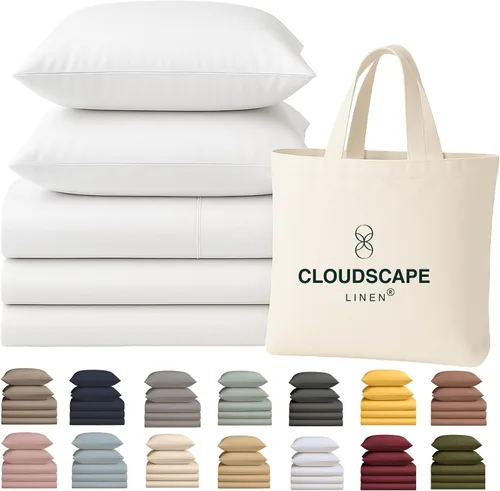 Miniatura 53 de Cloud Scape Linen - Juego de sábanas de 100% algodón egipcio, tamaño individual, juego de ropa de cama de lujo de 3 piezas, 400 hilos, calidad