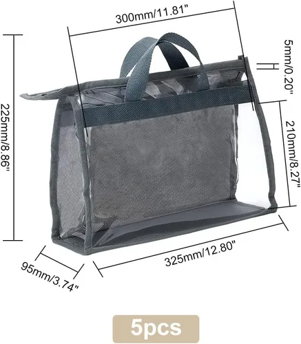 Miniatura 4 de PH PandaHall Paquete de 5 organizadores de almacenamiento de bolsos, bolsas de almacenamiento transparentes para colgar bolsas, bolsas de polvo Gris