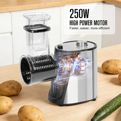 Miniatura 4 de Picador eléctrico 5 en 1 de verduras, rallador de queso de 250 W con 5 cuchillas diferentes, cortador de procesador de alimentos de cocina