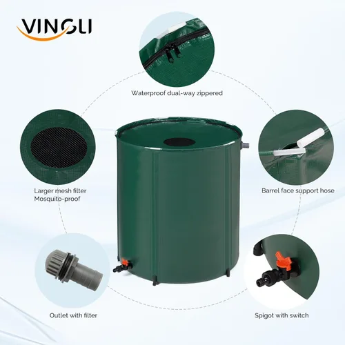 Miniatura 2 de VINGLI Barril de lluvia plegable de 200 galones, tanque de almacenamiento de agua portátil, sistema de recolección de agua de lluvia con bajante