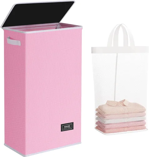 Miniatura 34 de SOLEDI - Canasta de lavandería con tapa de 100L, canasta de ropa plegable grande y alta, cesta de lavandería con bolsa removible fácil