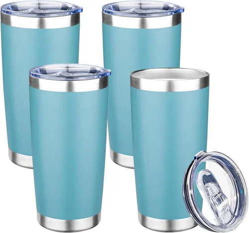 Miniatura 23 de Vaso de 20 onzas con tapa, taza de café de viaje de doble pared aislada al vacío, taza térmica de acero inoxidable con recubrimiento en polvo, vaso