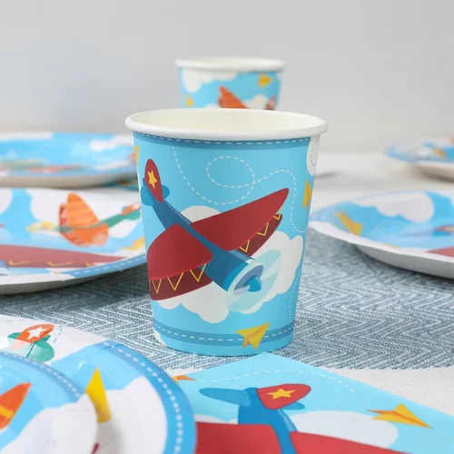 Miniatura 6 de Decoraciones de fiesta de cumpleaños de avión (sirve 24) platos llanos, platos de postre, vasos, servilletas. Cómo vuela el tiempo para baby shower