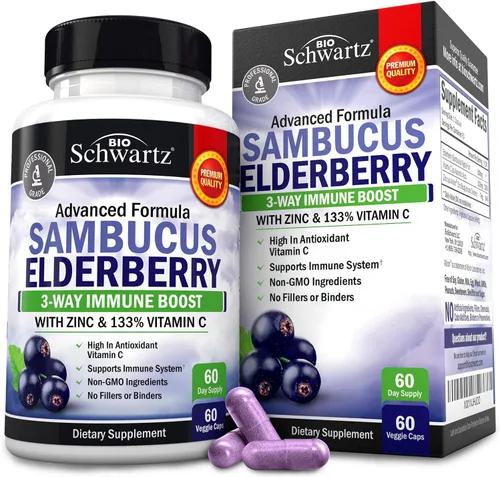 Cápsulas de saúco con zinc y vitamina C para adultos, vitaminas de apoyo inmunológico para mujeres y hombres, Sambucus negro, vitamina C y zinc,