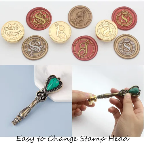 Miniatura 2 de Kit de sellos de cera con letras, kit de sellos de cera con inicial, cabeza de sello de cera de sellado del alfabeto S, 3 piezas, kit de sello