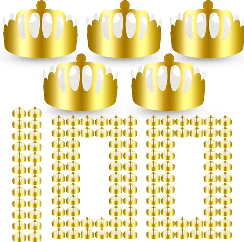 Miniatura 11 de Crtiin 100 piezas de coronas de papel doradas para fiesta de cumpleaños a granel para adultos, estudiantes de aula, suministros de sombrero, regalos