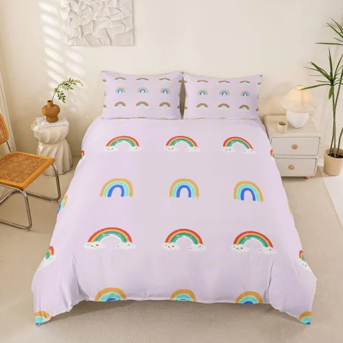 Miniatura 17 de Funda de Edredón Rosa Tamaño Queen para Niñas con Rayas Blancas, Juego de Ropa de Cama Decorativa, Funda de Edredón de Estilo Simple y Moderno