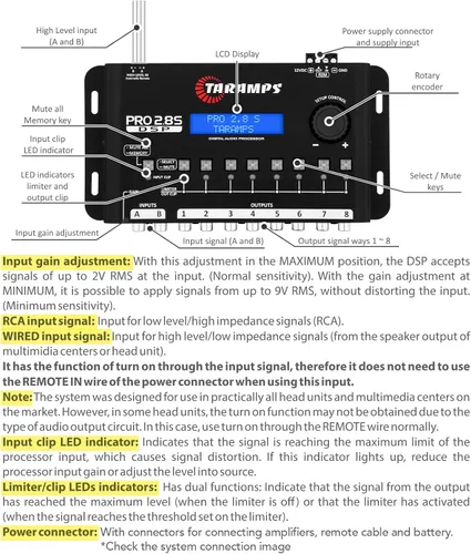 Miniatura 9 de Taramps Pro 2.8S Negro DSP Crossover Procesador de Señal de Audio Digital Completa y Ecualizador con secuenciador de 15 bandas de ecualización