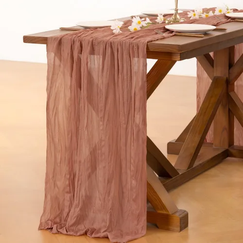 Miniatura 5 de Socomi Camino de mesa de primavera y Pascua de color rosa oscuro, camino de mesa de 170 pulgadas, paño de queso de 14 pies, gasa rústica bohemia