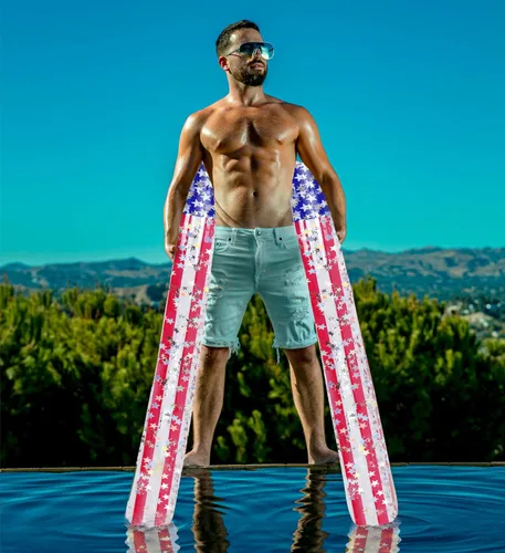 Miniatura 7 de POZA Flotador inflable de piscina de Estados Unidos – Lujosa tumbona divertida llena de confeti de estrellas plateadas brillantes, diseño de bandera