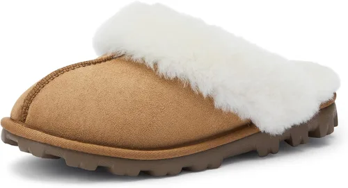 WaySoft Pantuflas de piel de oveja australiana auténtica, 100% piel de oveja dura para mujer, para interiores y exteriores, pantuflas de lana cálida