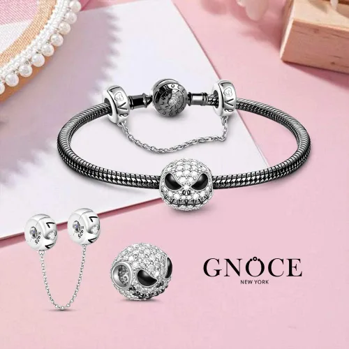 Miniatura 3 de GNOCE Pulsera de plata de ley 925 con colgante de calavera y cadena de seguridad con cierre (7.9)