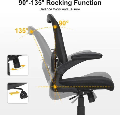 Miniatura 7 de Silla de oficina ergonómica de malla, soporte lumbar ajustable, brazos abatibles, silla giratoria para computadora con respaldo transpirable