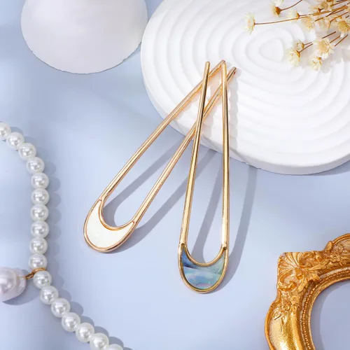 Miniatura 3 de Lurrose 2 palillos de pelo vintage de metal para el cabello, palillos elegantes de luna, tocado en forma de U, accesorios de peinado para mujeres