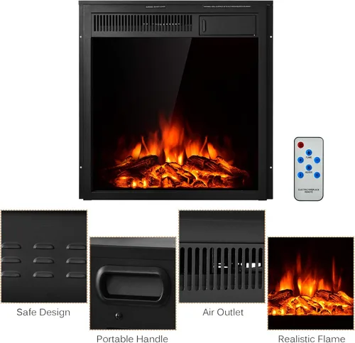 Miniatura 9 de Tangkula - Inserto de chimenea eléctrica de 22.5 pulgadas, calentador de chimenea eléctrica independiente y empotrado con control remoto, calentador