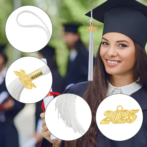 Miniatura 70 de Borla 2025, 1 unidad, borla de graduación para graduados 2025, borla 2025 con dijes de fecha dorada 2025 para fiestas de graduación, ceremonias