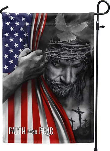 Miniatura 2 de FLAGWIX Bandera de Estados Unidos Christian Patriot – Bandera de Faith Over Fear God Jesus – Bandera de jardín de 12 x 18 pulgadas, decoración del 4