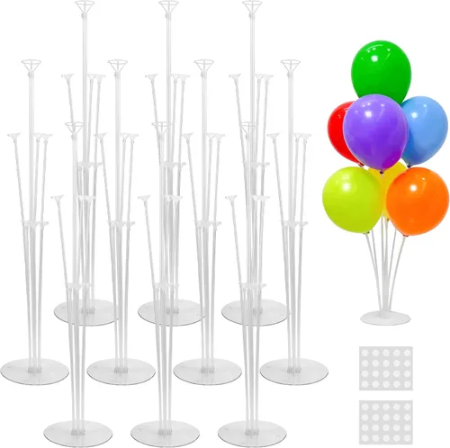 JOYYPOP Juego de 10 soportes para globos, palos de globo con base, suministros para fiestas, cumpleaños, graduación, fiesta, decoración de boda