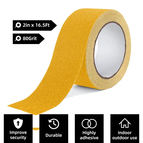 Miniatura 2 de Reniteco Cinta antideslizante – 2 pulgadas x 16.5 pies, cinta de agarre resistente amarilla – Alta adherencia e impermeable, sin eliminación