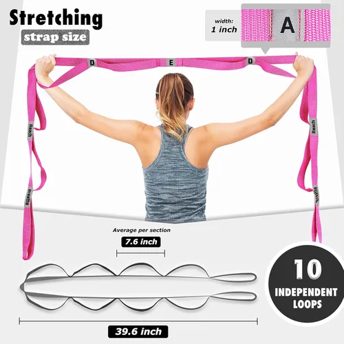 Miniatura 8 de Correa elástica para yoga, no elástica, con letras y comentarios, 10 bucles para terapia física, ejercicio, pilates, baile, gimnasia