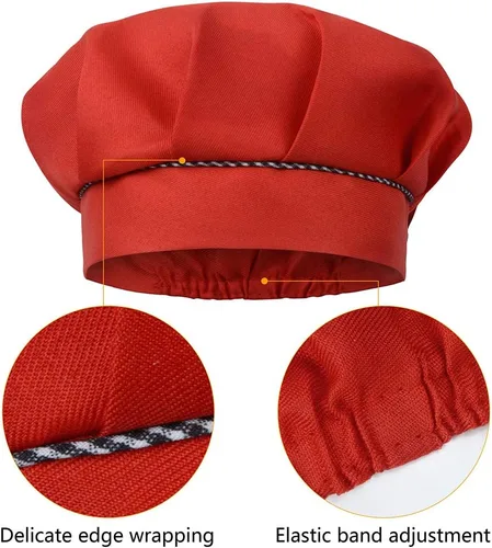 Miniatura 2 de SUNLAND Juego de delantal y gorro para niños, delantal de chef para niños para cocinar, hornear y pintar Rojo
