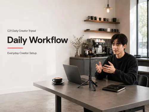 Miniatura 3 de Trípode minimalista Creator para iPhone, trípode compacto de 53 pulgadas con control remoto Bluetooth para vlogging diario, espacio de trabajo